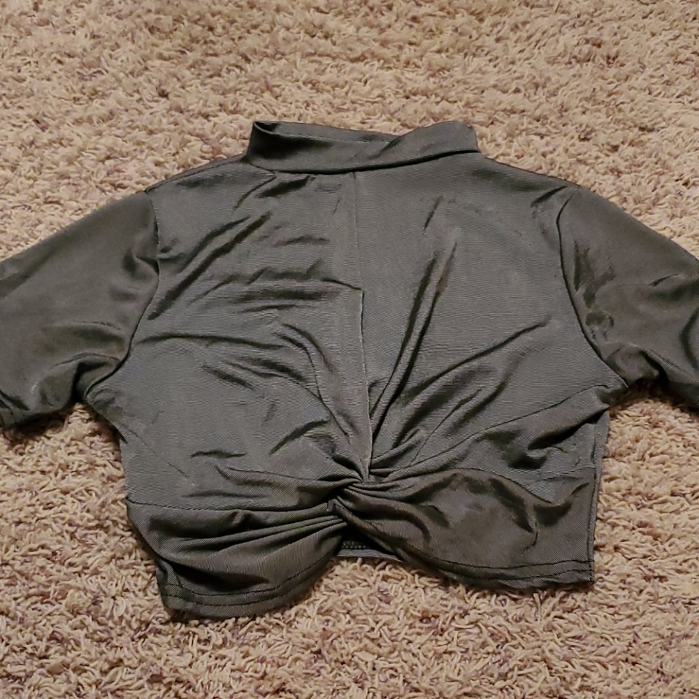 Pretty Little Thing silver crop top with twist